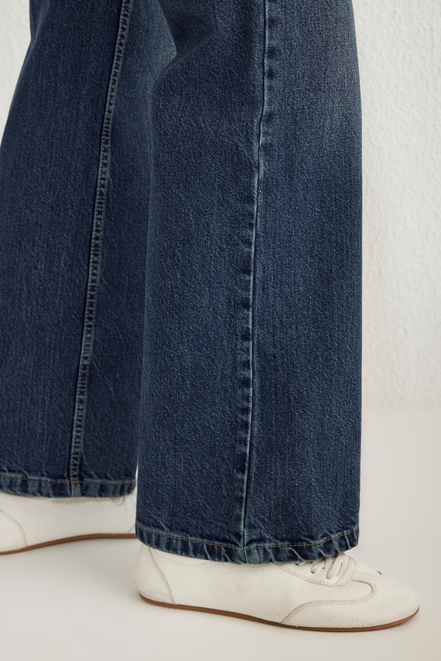 Koyu Mavi Premium Yüksek Bel Wide Leg Jeans TWOSS25JE00089 - 4