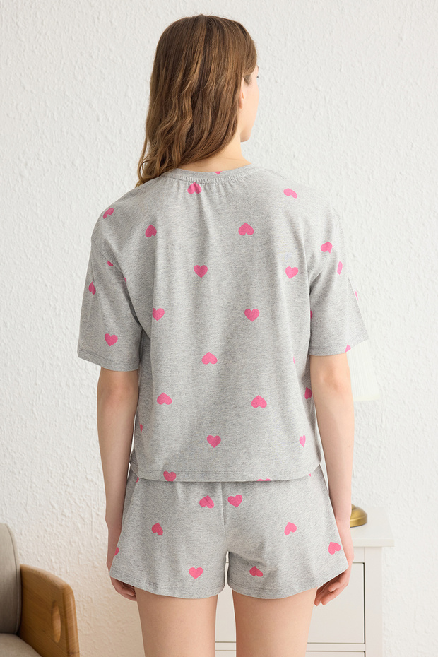 Gri %100 Pamuklu Kalpli Şortlu Örme Pijama Takımı THMSS24PT00029 - 4