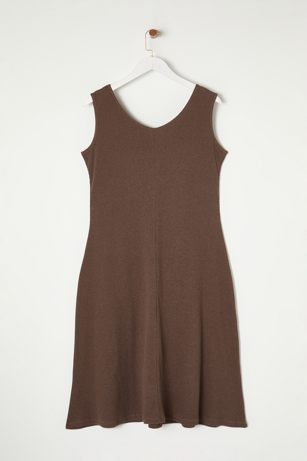 Kahverengi Fitilli A-line Midi Örme Elbise TBBSS24AH00130 - 8