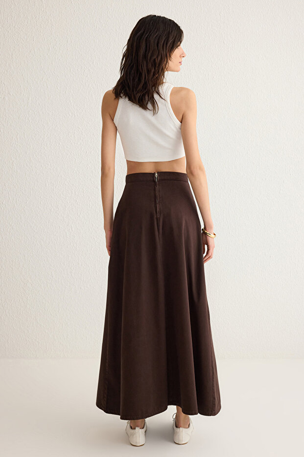 Hnědá Flounce Maxi Denim Sukně Twoss25Et00005 - 5