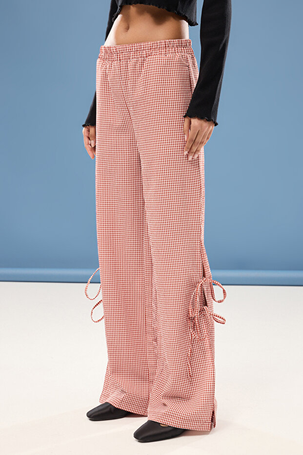Brick Color Elastic Waist Pants with Wide Leg and Side Slit - Twoss25Pl00022 - 4