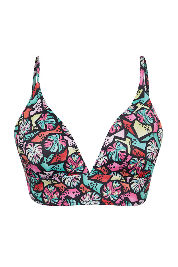 Çok Renkli Derin V Mercan Desenli Büyük Beden Bikini Üstü TBBSS25CT00001 - 5