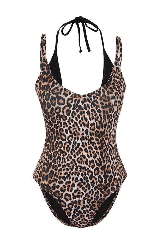 Leopar Desenli Renk Bloklu U Yaka Kaplı Brazilian Mayo TBESS25MA00027 - 6
