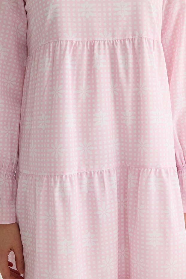 Açık Pembe Astarlı Çiçekli Dokuma Terrycotton Elbise TCTSS21EL3441 - 2