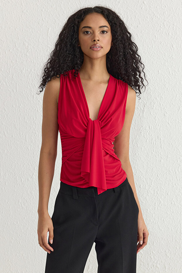 Kırmızı Drape Detaylı Örme Büstiyer TPRSS25BZ00023 - 1