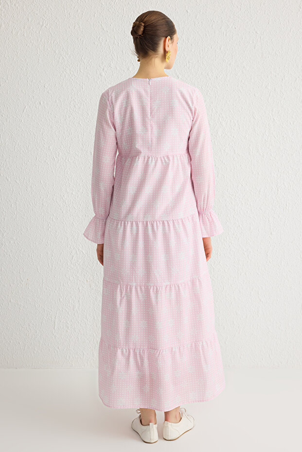 Açık Pembe Astarlı Çiçekli Dokuma Terrycotton Elbise TCTSS21EL3441 - 5