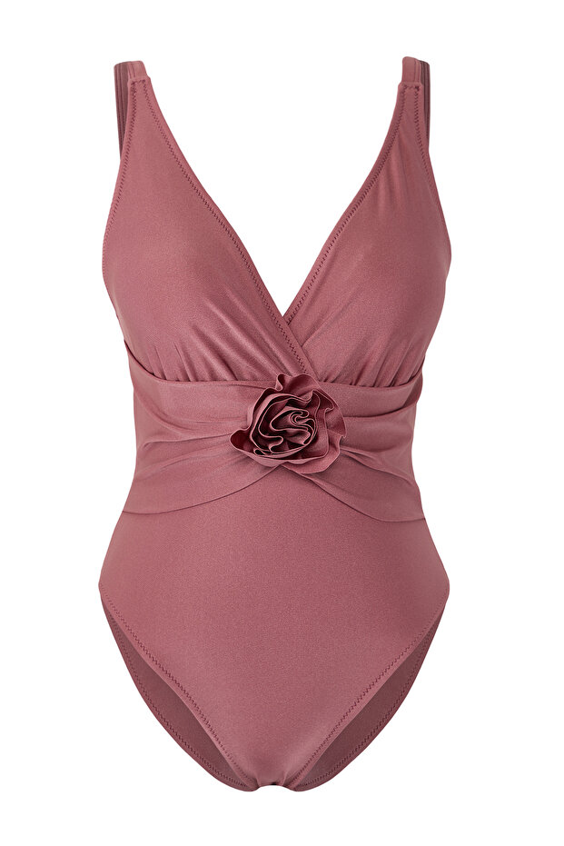 Pembe Aplike Detaylı V Yaka Kaplı Regular Mayo TBESS25MA00062 - 6