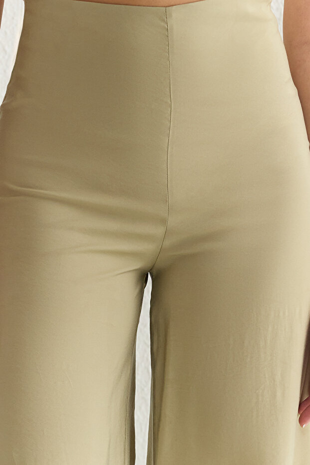 Mint Modal Wide Leg / Geniş Paça Yüksek Bel Yırtmaçlı Dokuma Pantolon TWOSS25PL00006 Palazzo - 4