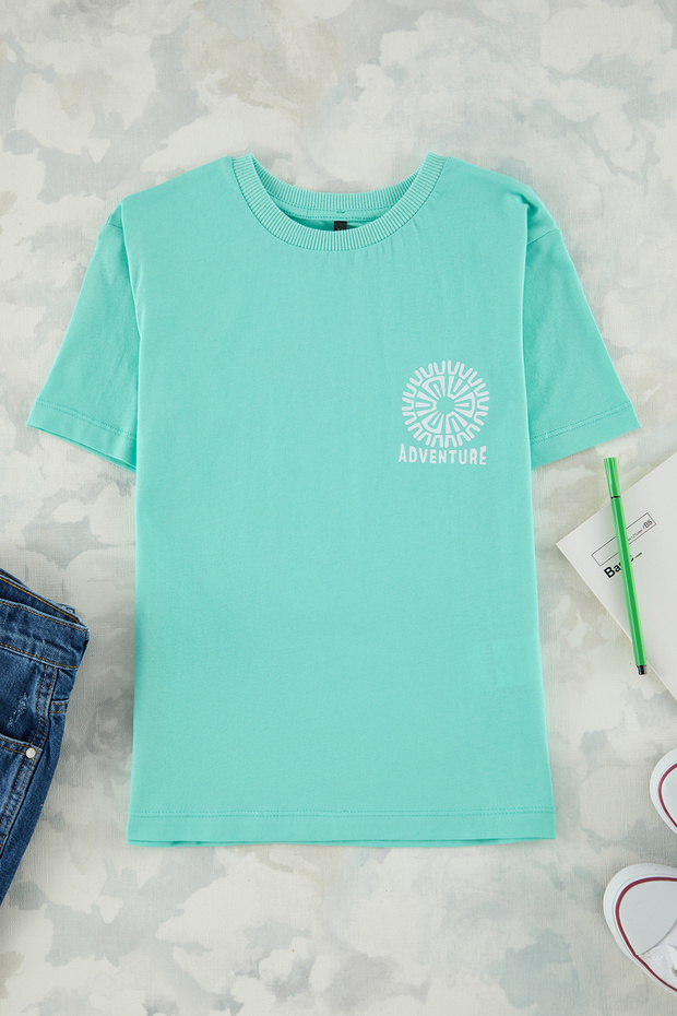 Mint Erkek Çocuk %100 Pamuk Sırt Baskılı Regular Kalıp Kısa Kol Örme T-Shirt TKDSS25TS00071 - 2