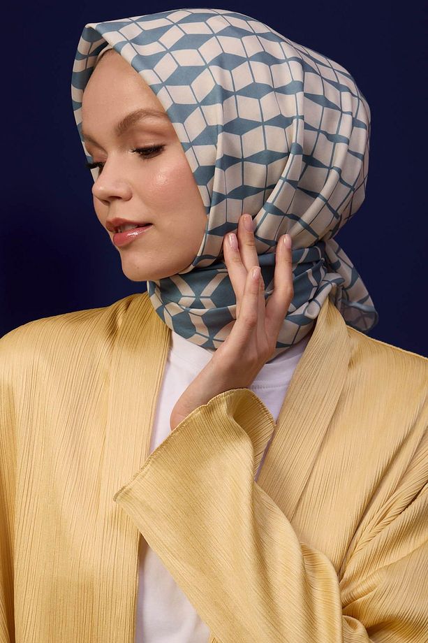 Marrakech Koleksiyon Soft Eşarp Mavi Krem 1194-11 - 2