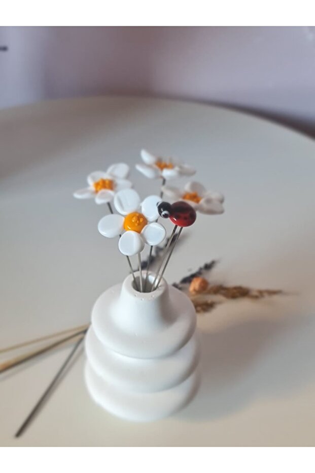 VAZODA EL YAPIMI DEKORATİF MURANO CAM PAPATYA ÇİÇEKLER SOLMAYAN ÖZEL HEDİYE - 6