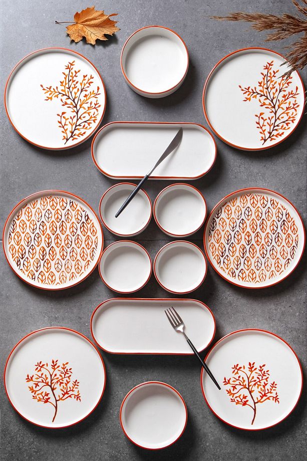 14 Parça 6 Kişilik Stackable Sonbahar Kahvaltı Takımı - 1