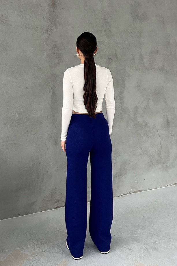Saks Mavisi Örgü Salaş Pantolon - 5