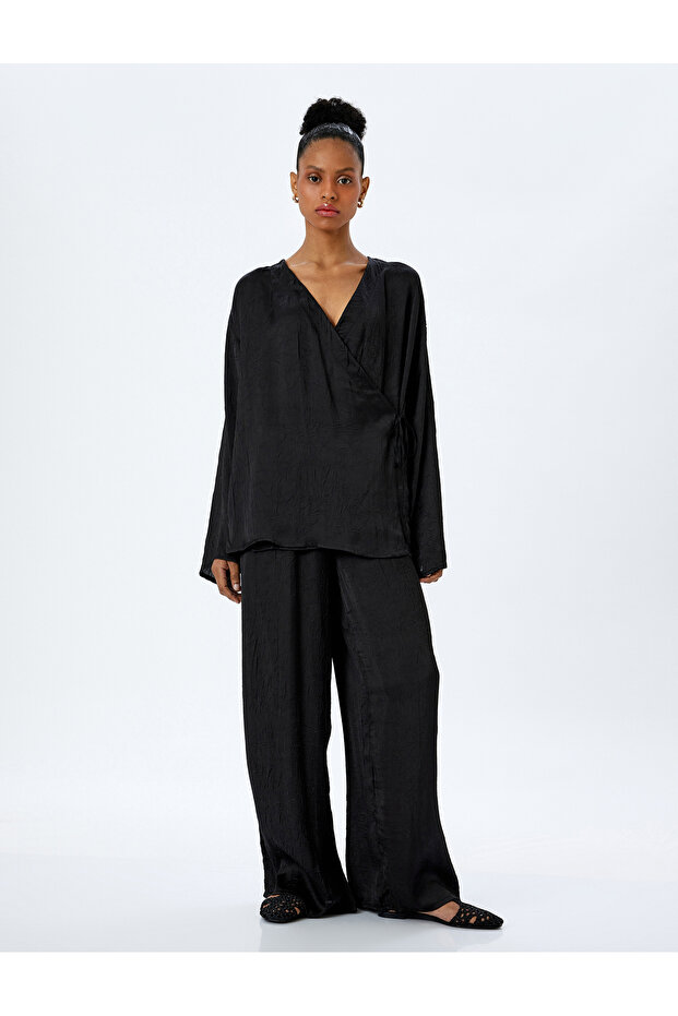 Long Sleeve Double Breasted Satin Kimono Jacket