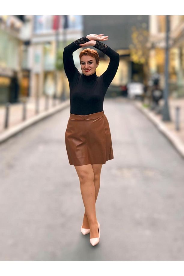 Deri mini şortlu etek - 4