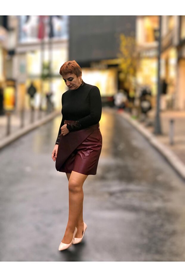 Deri mini şortlu etek - 4