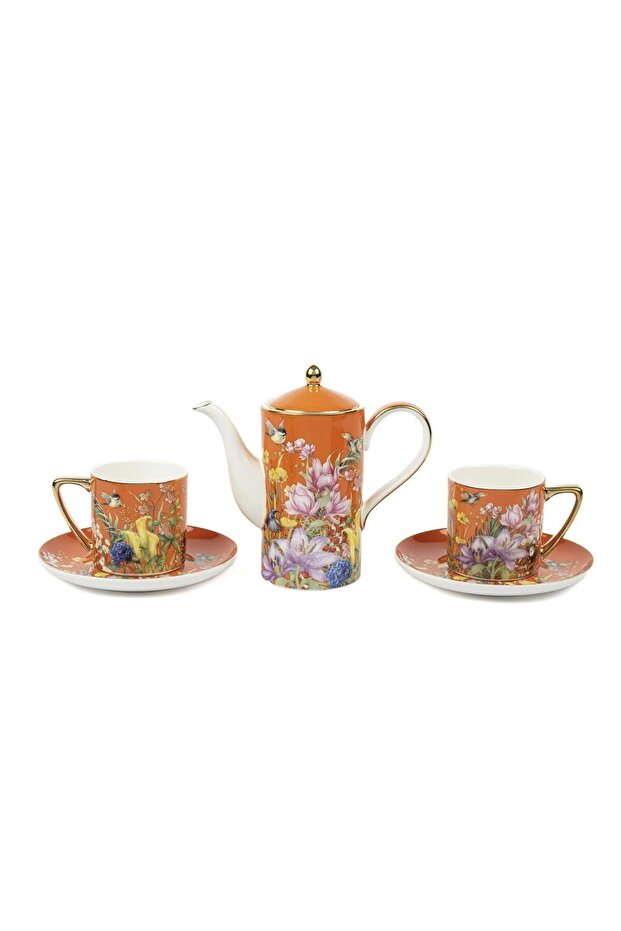 Garden Orange 2-Piece Double Coffee Set and Teapot 200Cc