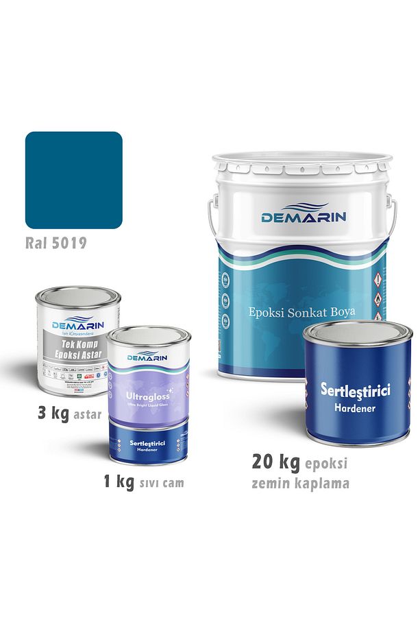 Epoksi zemin kaplama set (20 kg epoksi + 3 kg astar + 1 kg sıvı cam) - 1