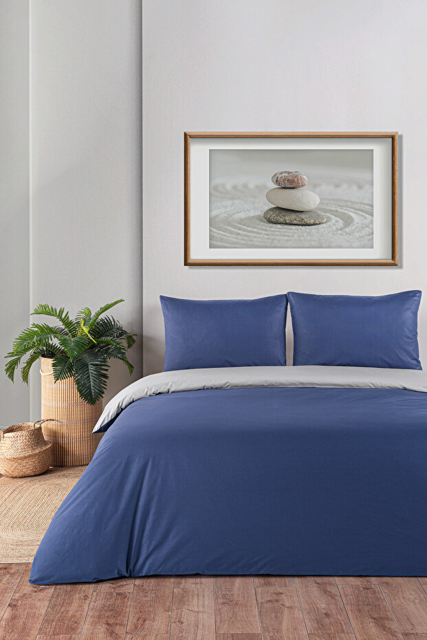 100% Cotton Akfil Double-Sided Duvet Cover Set Single Size 160X220 cm Navy Blue Gray