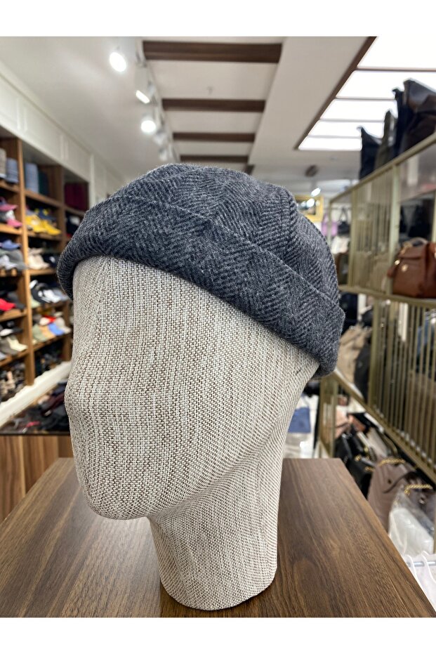 Yünlü Kışlık Docker Şapka Kısa Şapka Arkası Ayarlı Sipersiz Şapka - 1