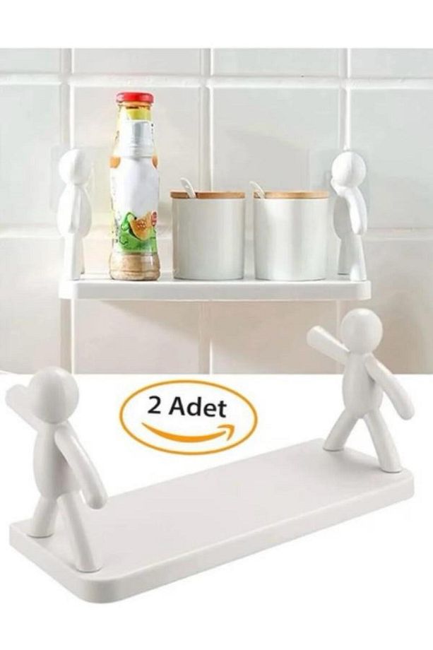 2 Adet Sevimli İnsan Motifli Banyo Mutfak Ofis Baharat Rafı Kendinden Yapışkanlı Çöp Adam Rafı - 1