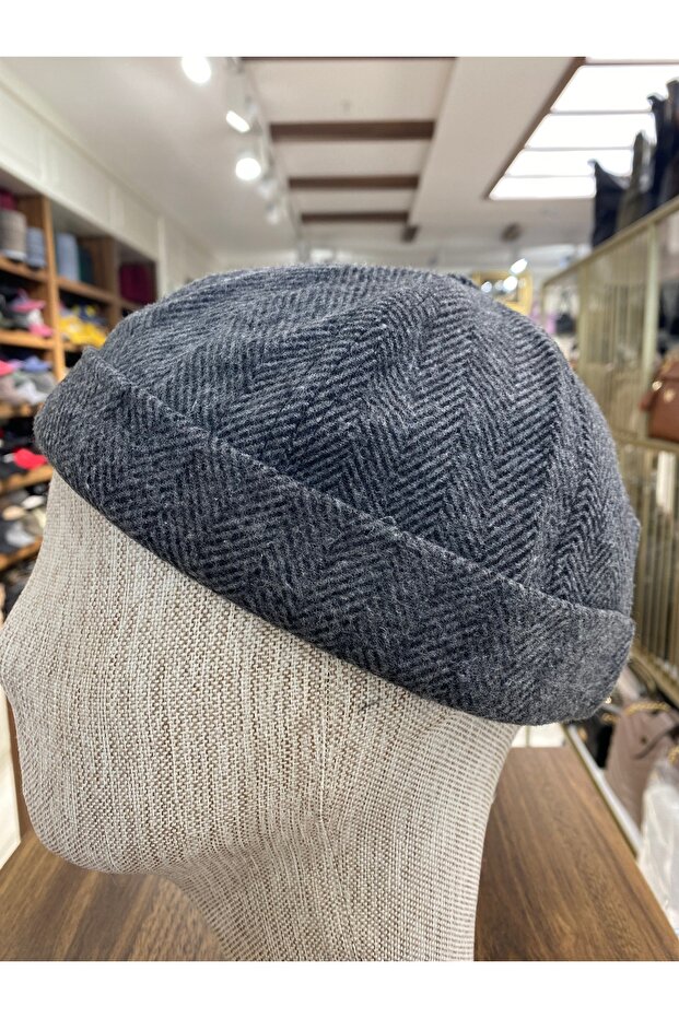 Yünlü Kışlık Docker Şapka Kısa Şapka Arkası Ayarlı Sipersiz Şapka - 2