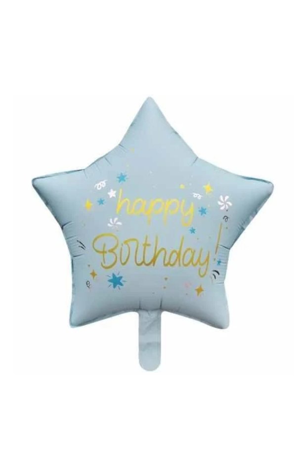 18 Inch Star Happy Birthday Blue Foil Balloon