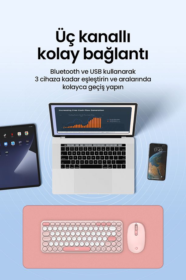 MK350 Creator Pro Combo Sessiz 3 Kanallı Bluetooth + 2.4G Wireless Türkçe Q Klavye Mouse Seti - 3