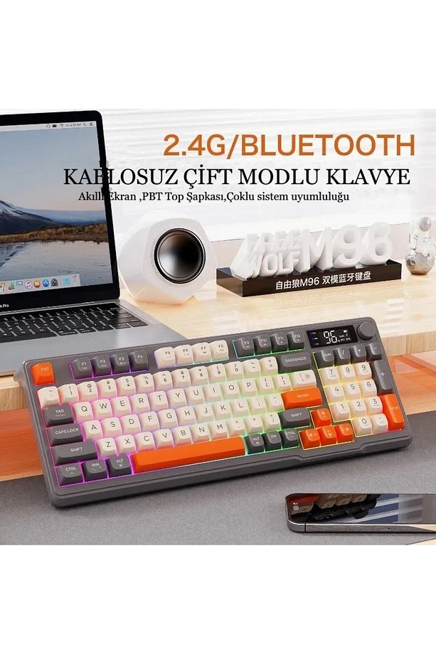2.4G Bluetooth Çift Bağlantı Gaming Oyuncu Klavye Manyetik Klavye LED Ekran - 7