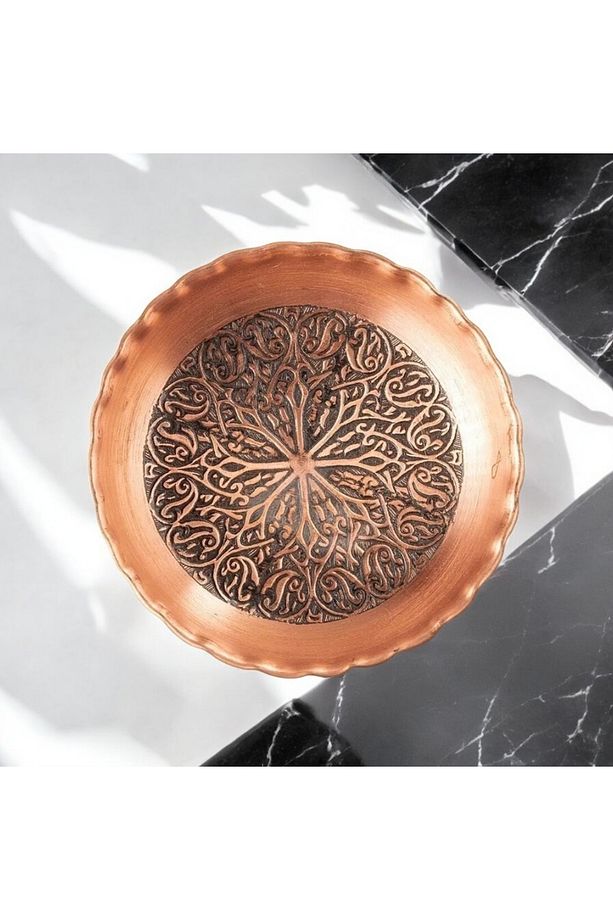 Bakır Çerezlik Bakır Kahvaltılık Kahvaltı Tabağı Oyma İşçilikli 10 CM Kahvaltı Tabağı 6 Lı Set - 4