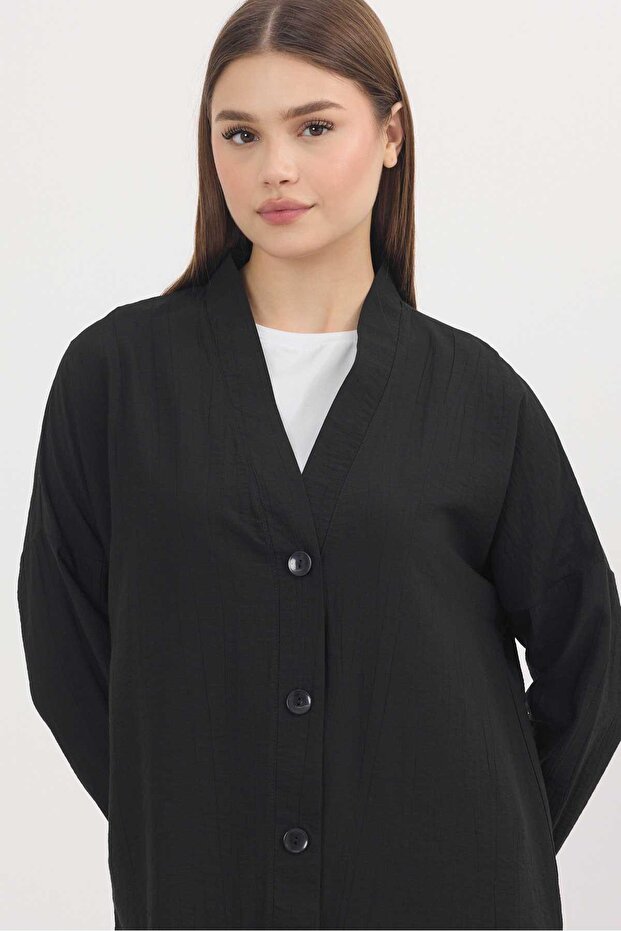 4378A Model - Black Long Tunic with Buttons - 3
