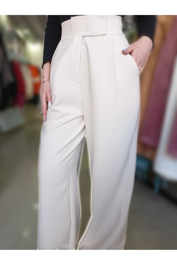Loose Wide Leg Fabric Trousers with Velcro Waist