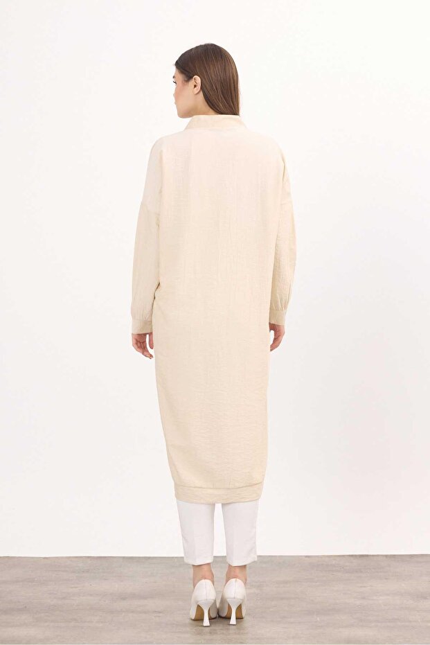 4378A سترة طويلة باللون البيج - بأزرار - 4