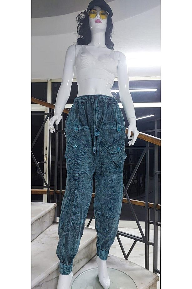 Hint Otantik Yıkamalı Taşlanmış Kapaklı Uniseks Şalvar Pantolon - 1