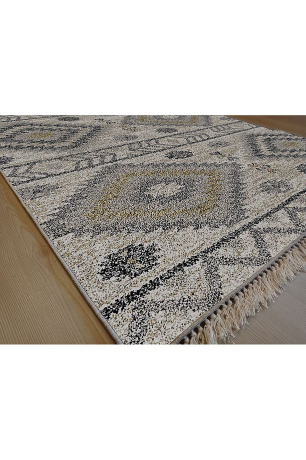 Makinede Yıkanabilir Leke Tutmaz Multi Pvc Deri Kaymaz Taban Etnik Salon Saçaksız Halı E4131 - 3