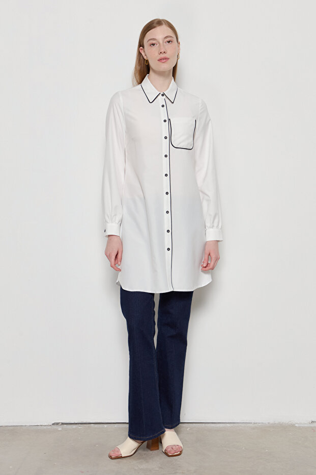 White Basic Piping Shirt - 6