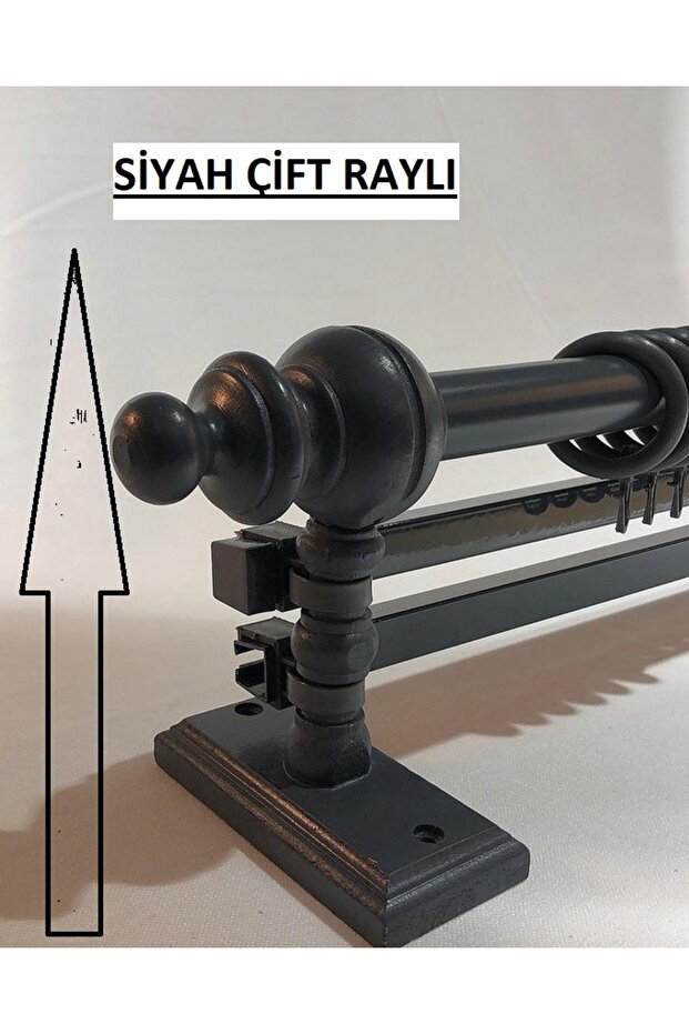 Siyah Çift Raylı Ahşap Rustik Perde Askısı - Rustik Borusu 300 Cm - 1
