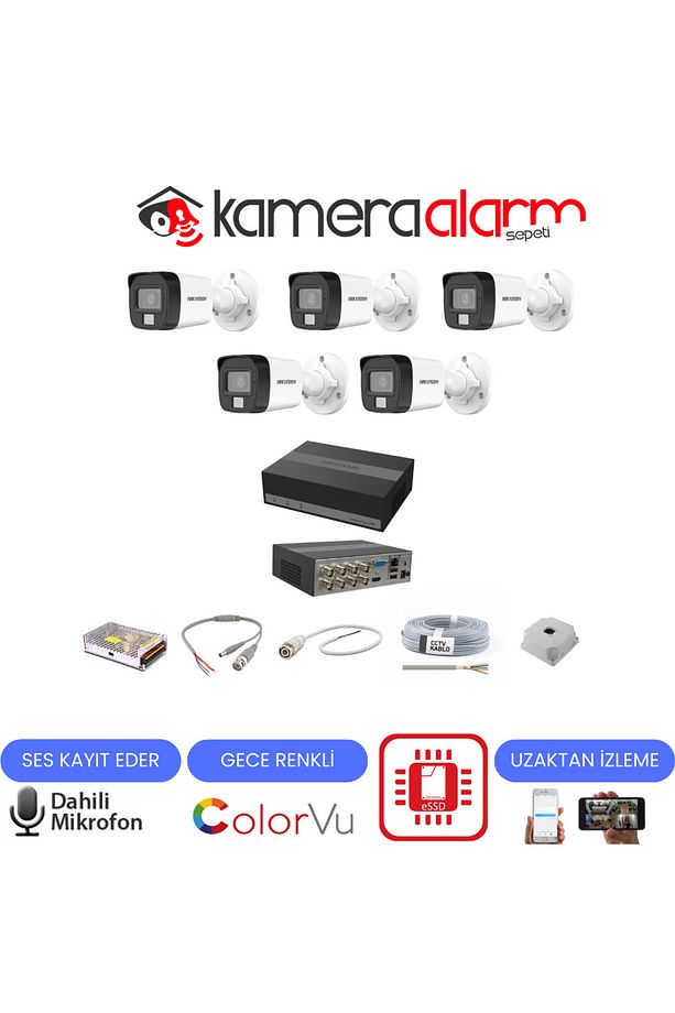 HİKVİSİON 5 KAMERALI DAHİLİ MİKROFONLU GECE RENKLİ KAMERA SETİ - 3