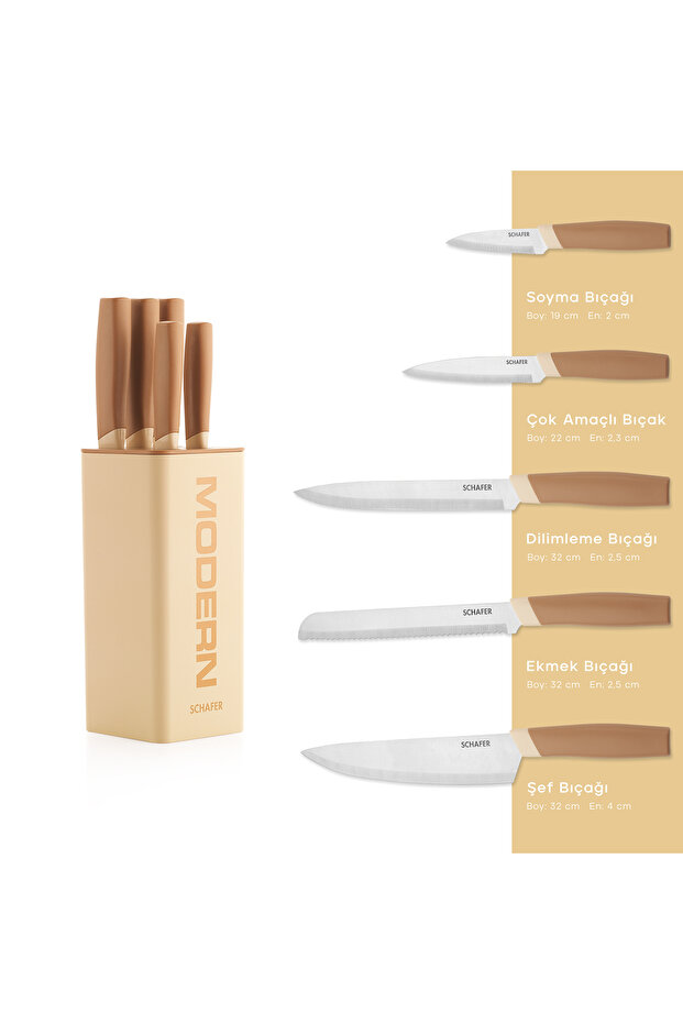 Forge Bloklu Bıçak Seti 6 Parça-Krem - 2