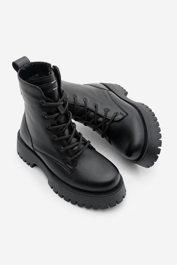 Women's Zippered Lace-Up Serrated Sole Boots Suzet Black