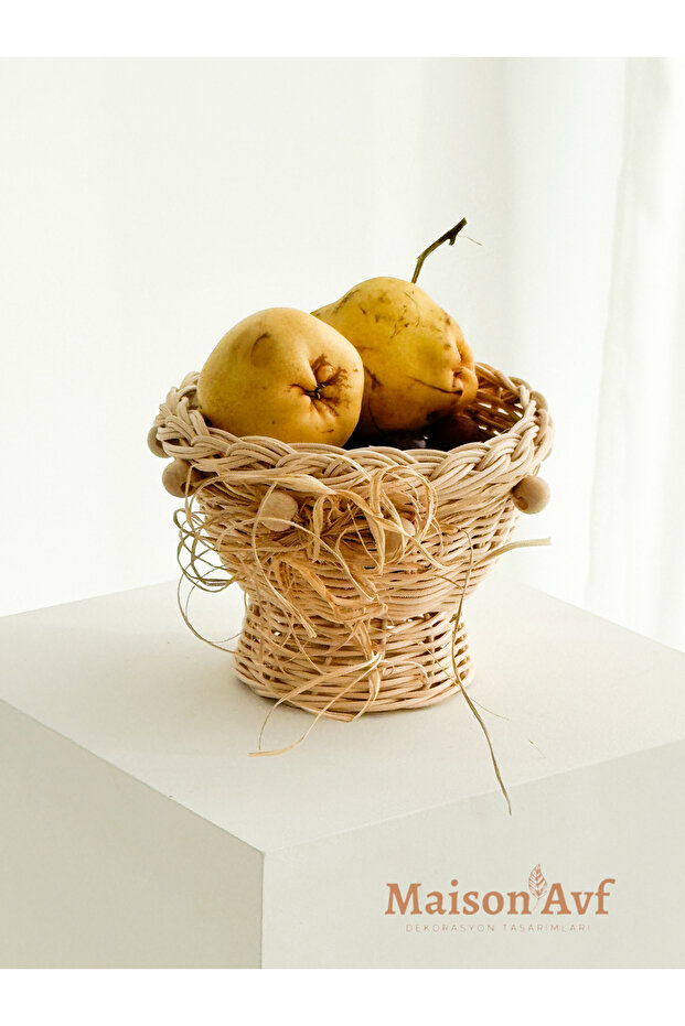 Rattan Bamboo Wicker Wood Beaded Bowl-Basket-Organizer