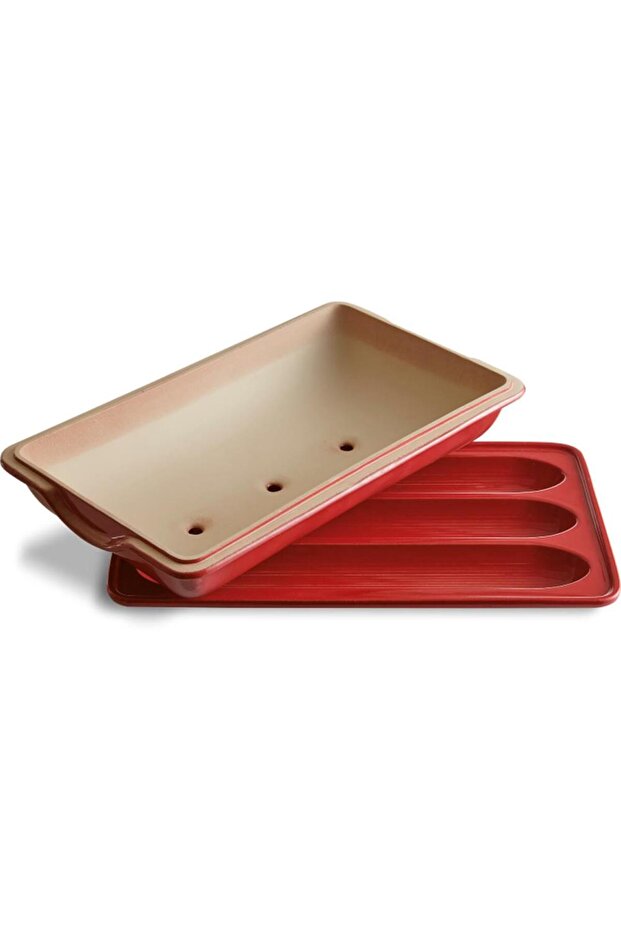 حاوية خبز مستطيلة باللون الأحمر/البورجوندي مقاس 39 × 23 سم - 4