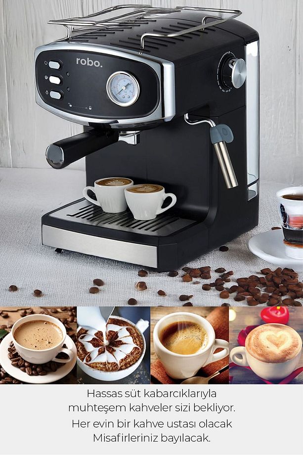 Süt Köpürtücülü Espresso Latte Cappuccino Americano Kahve Makinesi 1.5 Litre - 4