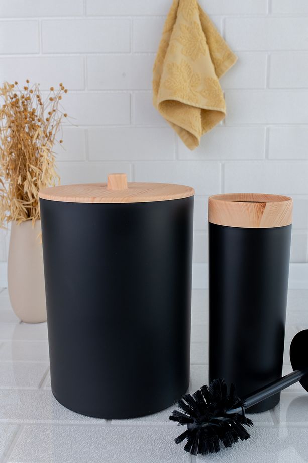 Bambu Desenli Çöp Kovası Ve Klozet Wc Fırçası 2’li Set - 4
