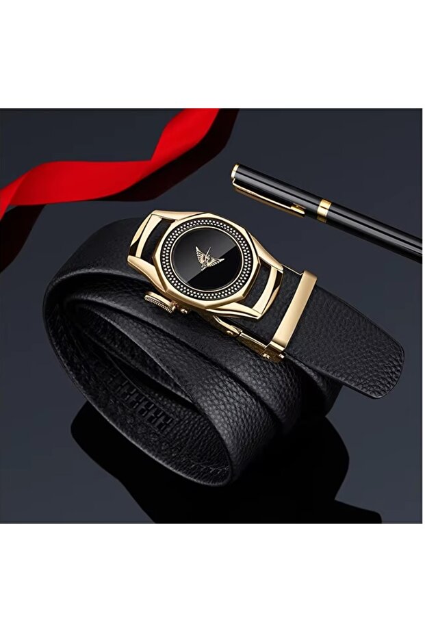 Williampolo Genuine Leather Men's Gold Buckle Belt