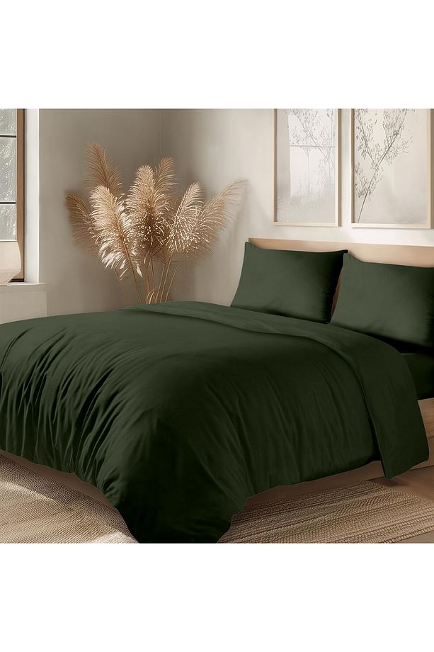 % 100 Pamuklu Akfil Nevresim Takımı Tek Kişilik 160x220 Cm Koyu Yeşil - 1