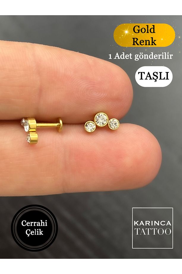Zarif Elit Moda Yüksek Kalite Cerrahi Çelik Conch Forward Helix Kıkırdak Tragus Piercing Taşlı Küpe - 2