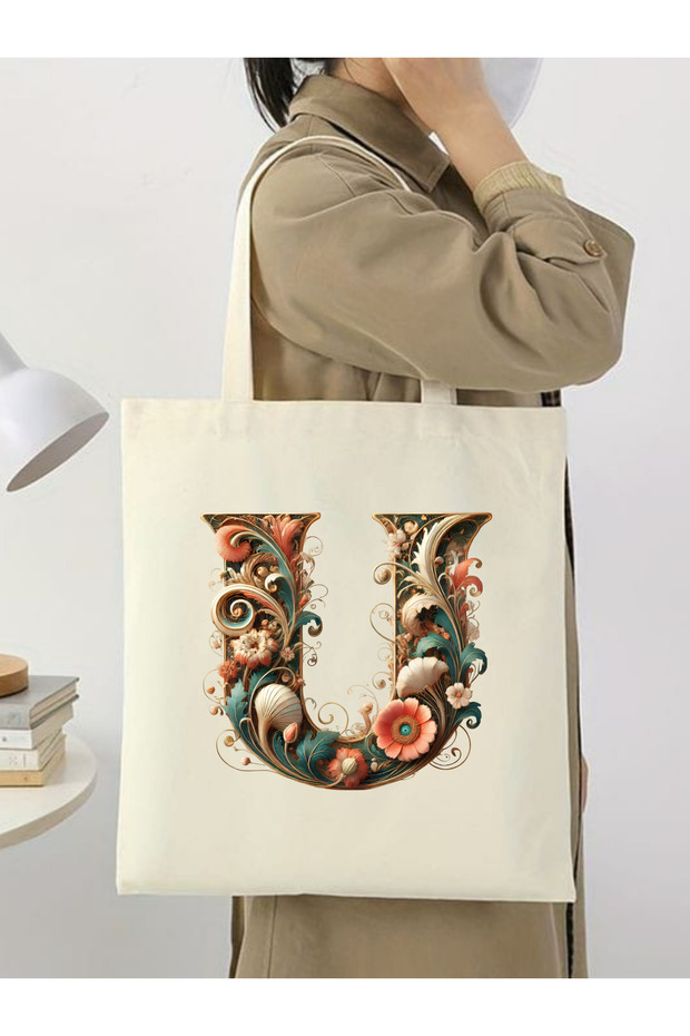 U Letter Design U Letter Bag, Y2 Pinterest Retro Unisex Cloth Bag Tote Bag, Shopper Bag