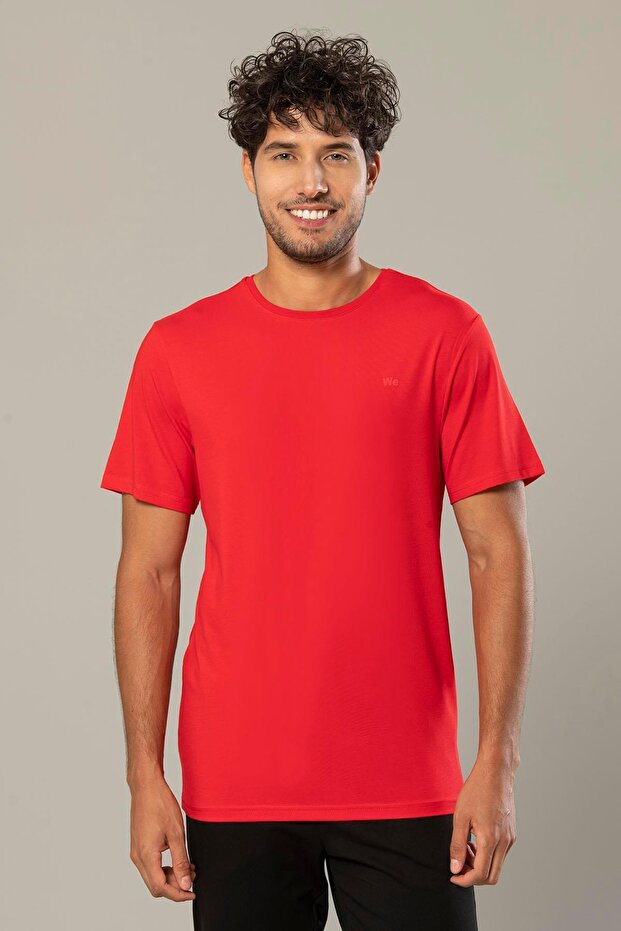 تي شيرت رجالي أحمر اللون من مودال مقاس كبير 239 - 1