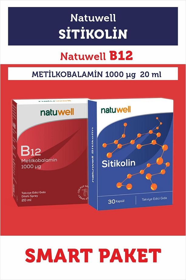 Smart Paket ''Sitikolin (250 mg) 30 Kapsül + B12 Metilkobalamin (1000 Mcg) Dilaltı Sprey 20 ml - 1